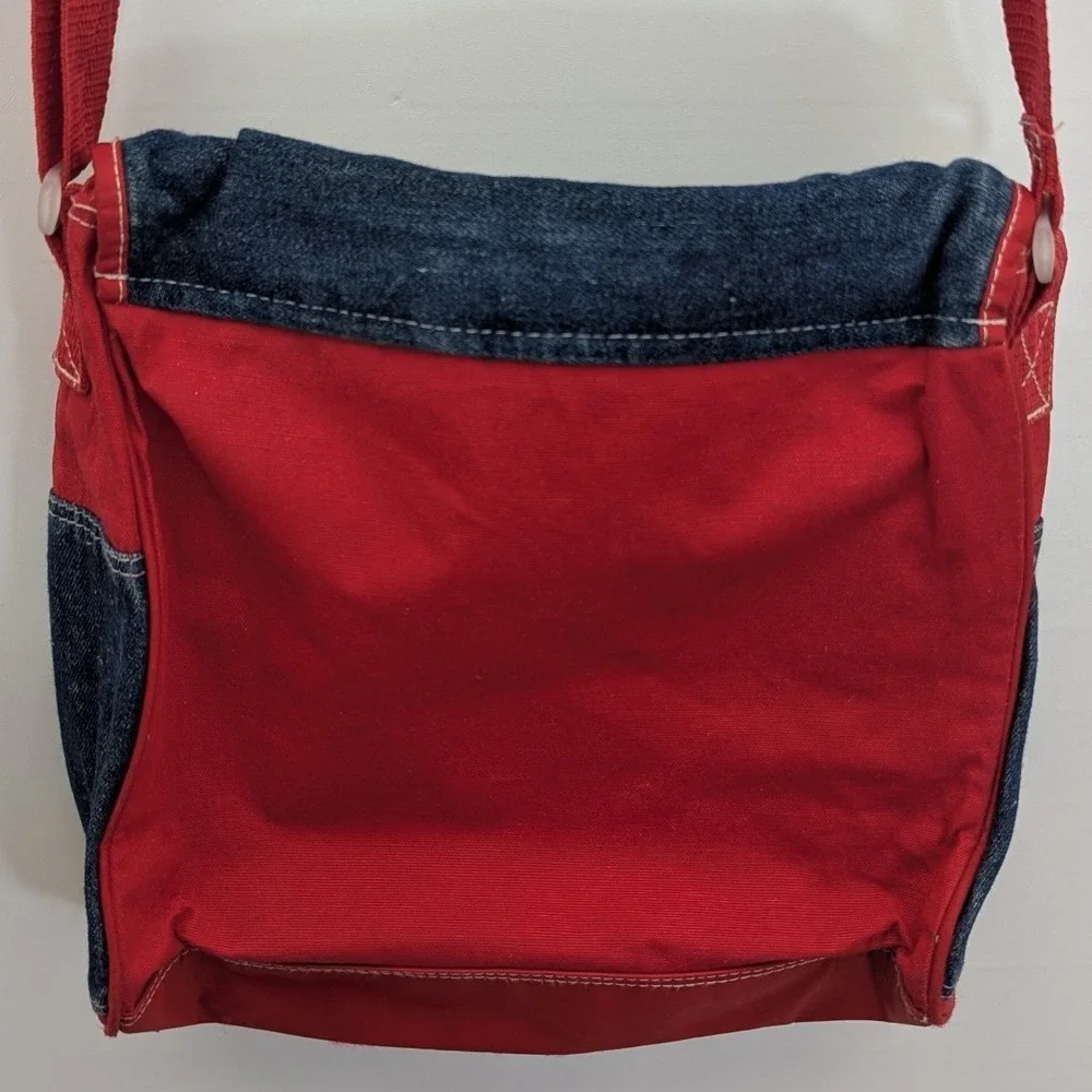 Y2K Disney Winnie the Pooh Messenger Bag Red Denim Groovy Rainbow OS 90's 2000s